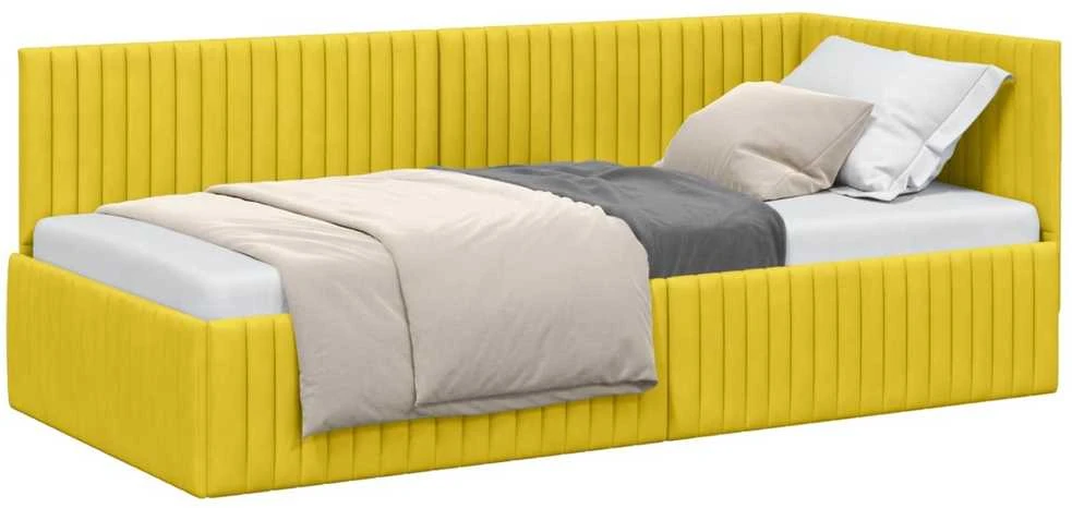 Lova Kampinė lovos konstrukcija Geltona 90 cm x 190 cm Aksomas