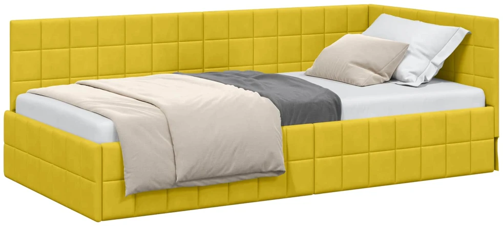 Lova Kampinė lovos konstrukcija Geltona 90 cm x 200 cm Aksomas