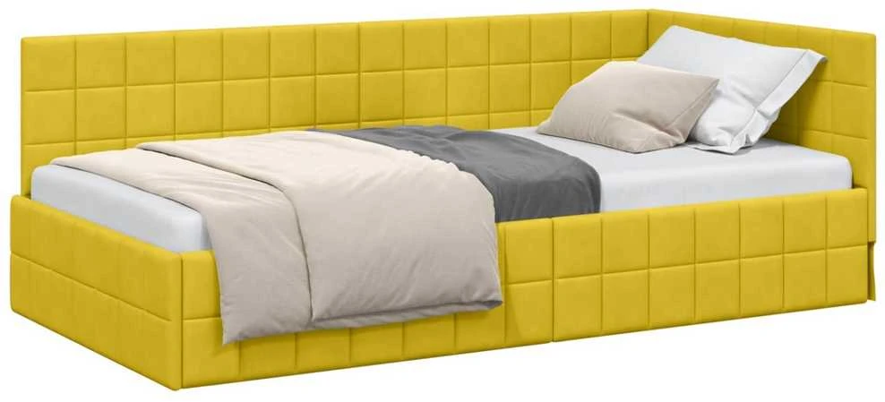 Lova Kampinė lovos konstrukcija Geltona 90 cm x 200 cm Aksomas