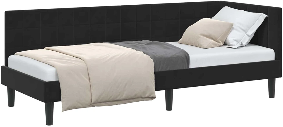Lova Kampinė lovos konstrukcija Juoda 80 cm x 200 cm Aksomas