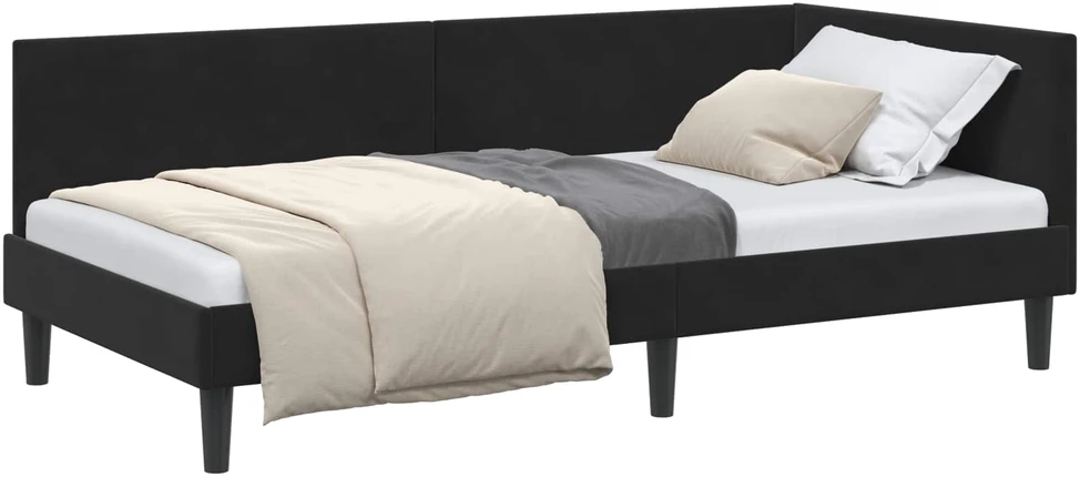 Lova Kampinė lovos konstrukcija Juoda 80 cm x 200 cm Aksomas