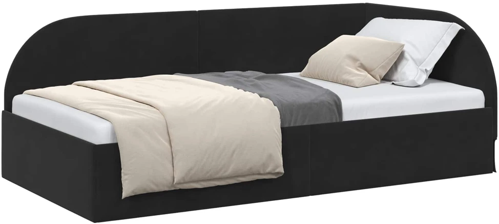 Lova Kampinė lovos konstrukcija Juoda 90 cm x 200 cm Aksomas