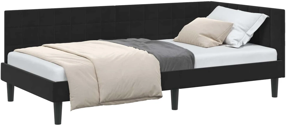 Lova Kampinė lovos konstrukcija Juoda 90 cm x 190 cm Aksomas