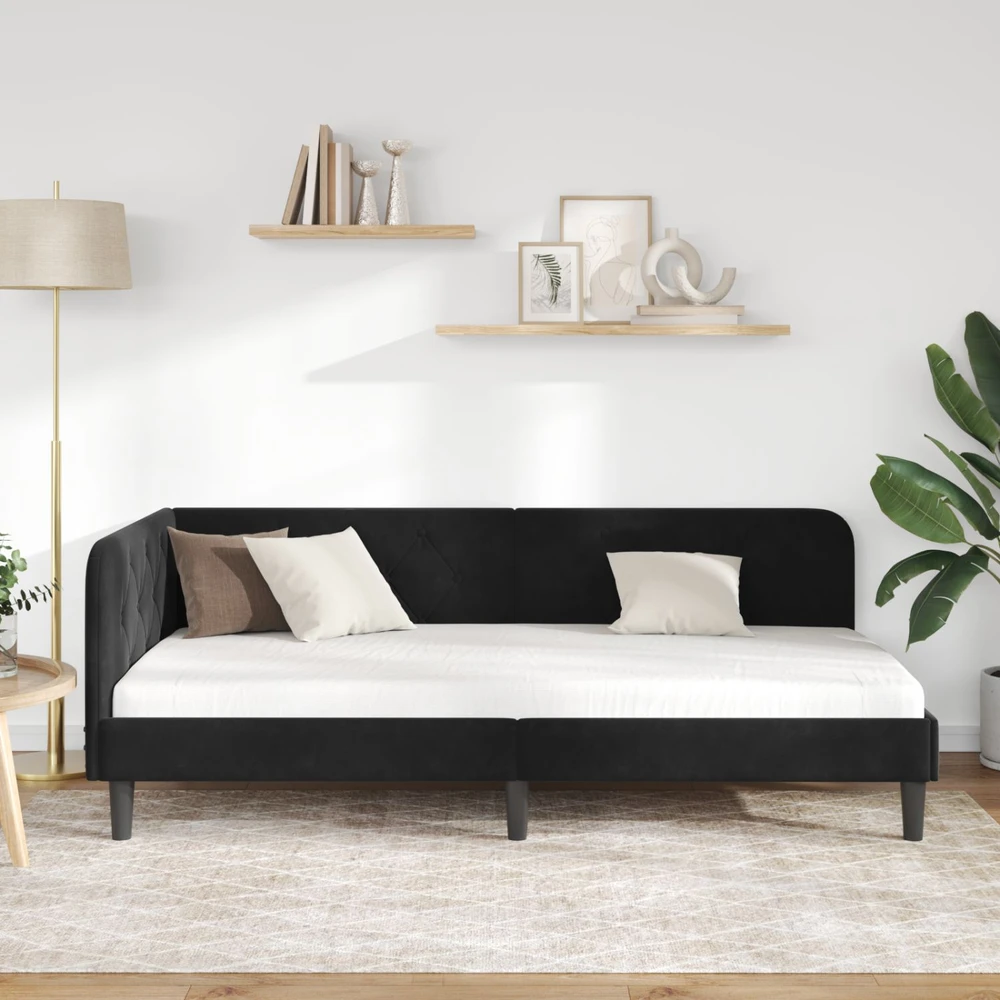 Lova Kampinė lovos konstrukcija Juodas 100 x 200 cm Aksomas