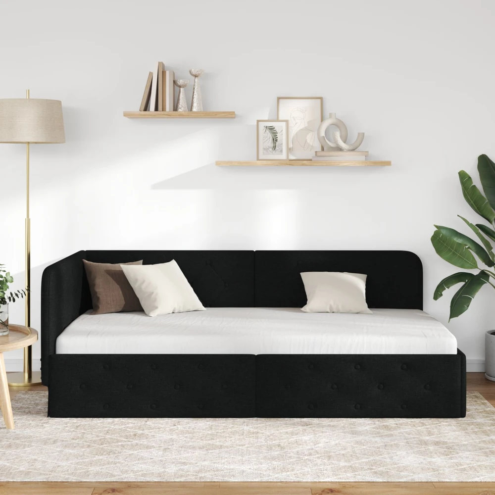Lova Kampinė lovos konstrukcija Juodas 90 x 190 cm audinys