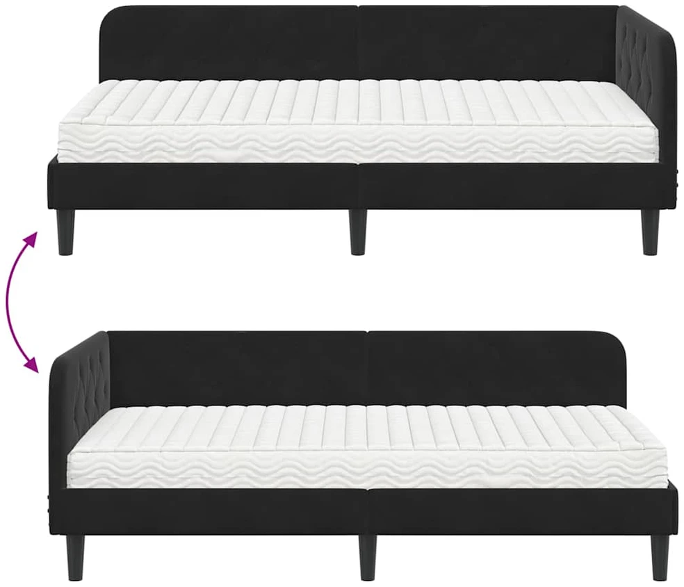 Lova Kampinė lovos konstrukcija Juodas 90 x 200 cm Aksomas