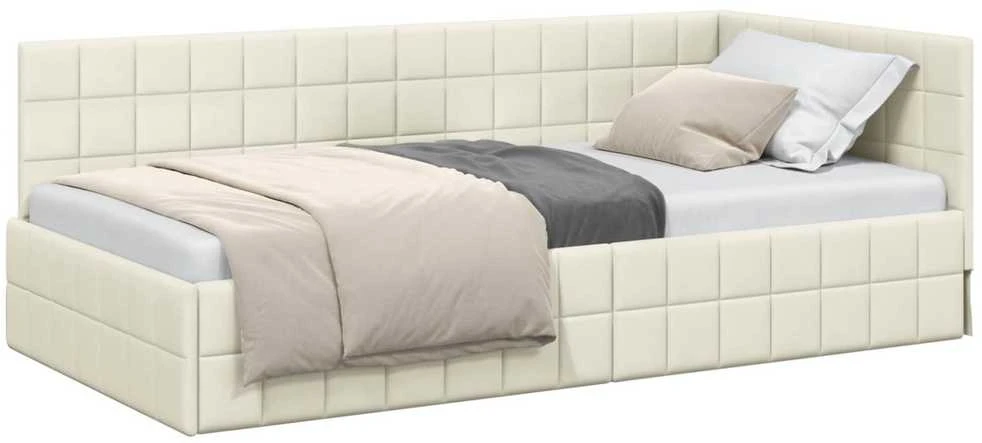 Lova Kampinė lovos konstrukcija Kreminė 100 cm x 200 cm Aksomas