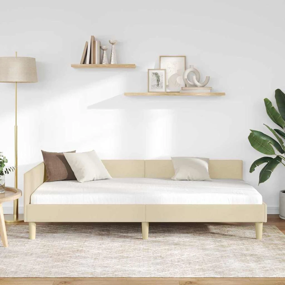 Lova Kampinė lovos konstrukcija Kreminė 100 x 200 cm audinys