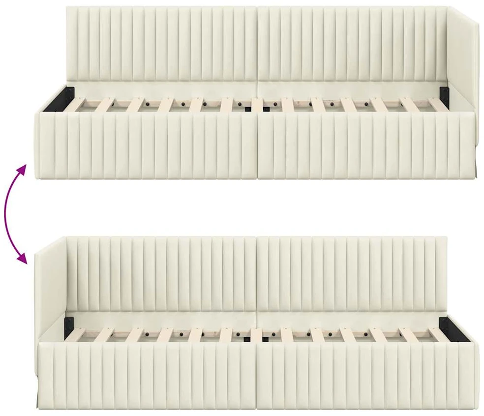 Lova Kampinė lovos konstrukcija Kreminė 80 cm x 200 cm Aksomas