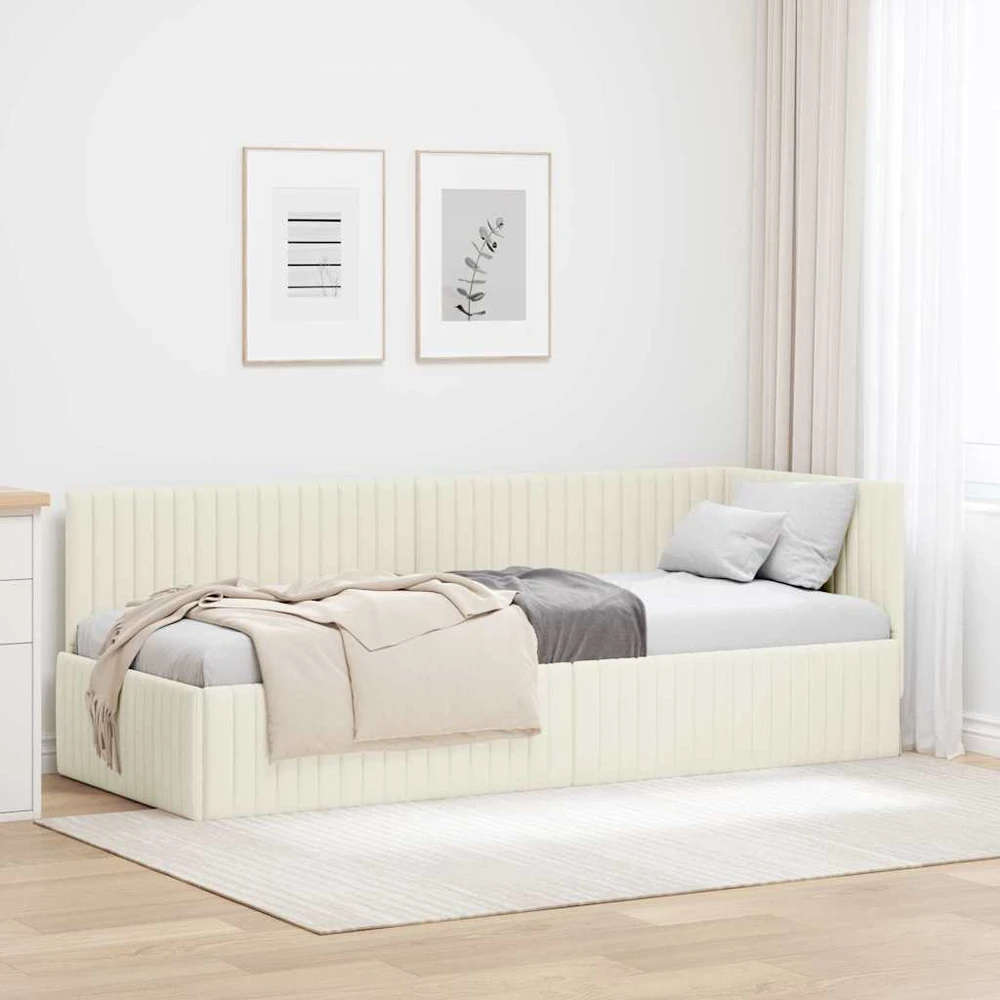 Lova Kampinė lovos konstrukcija Kreminė 80 cm x 200 cm Aksomas