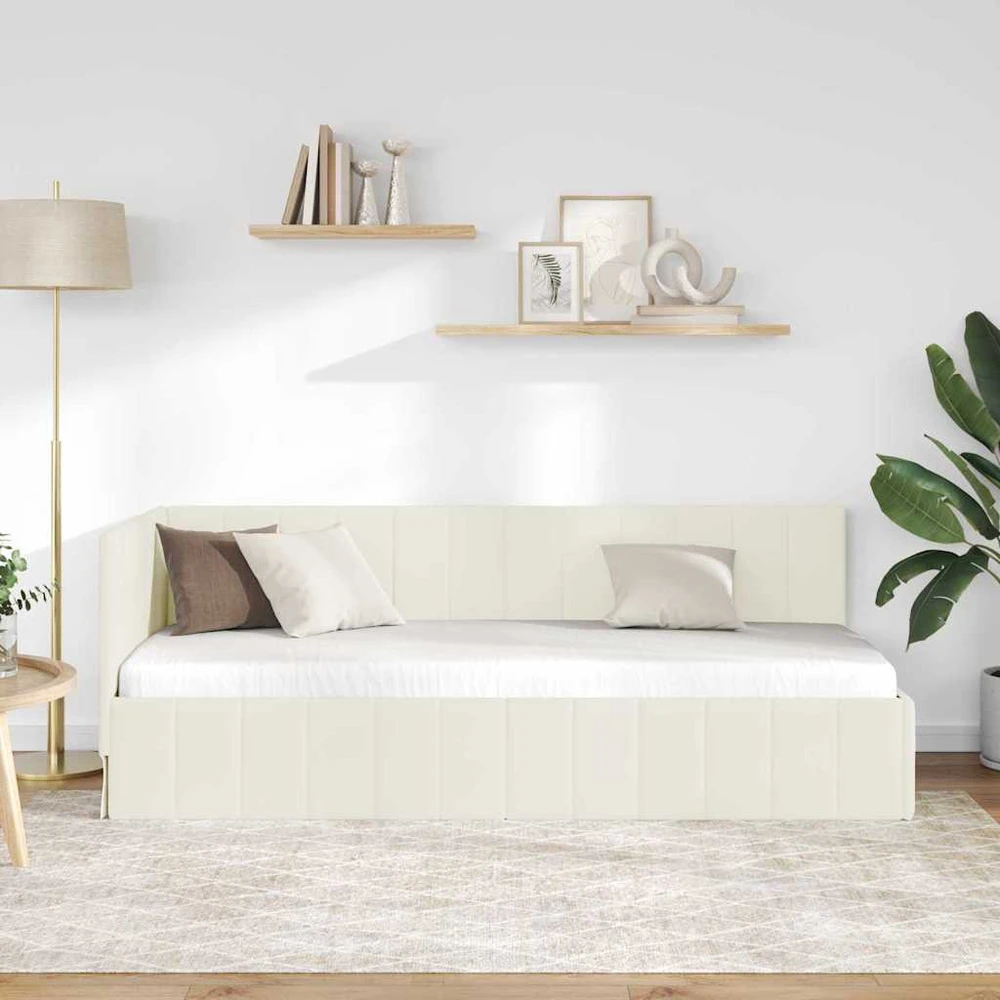 Lova Kampinė lovos konstrukcija Kreminė 80 x 200 cm Aksomas