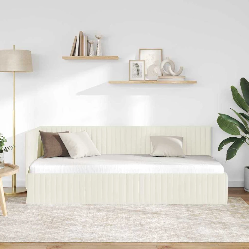 Lova Kampinė lovos konstrukcija Kreminė 80 cm x 200 cm Aksomas
