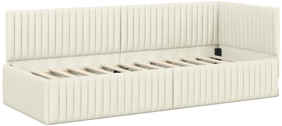 Lova Kampinė lovos konstrukcija Kreminė 80 cm x 200 cm Aksomas