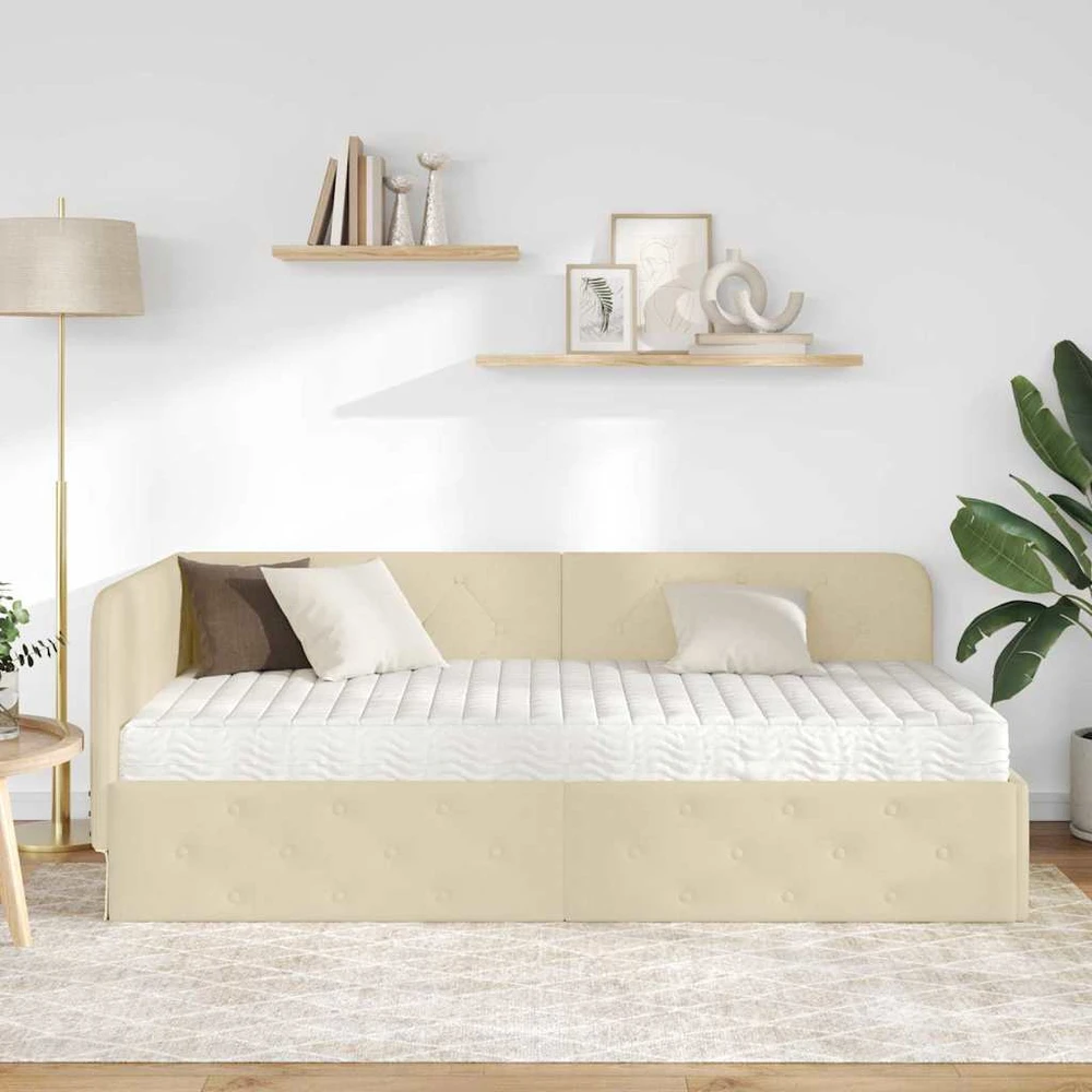 Lova Kampinė lovos konstrukcija Kreminė 90 x 200 cm audinys