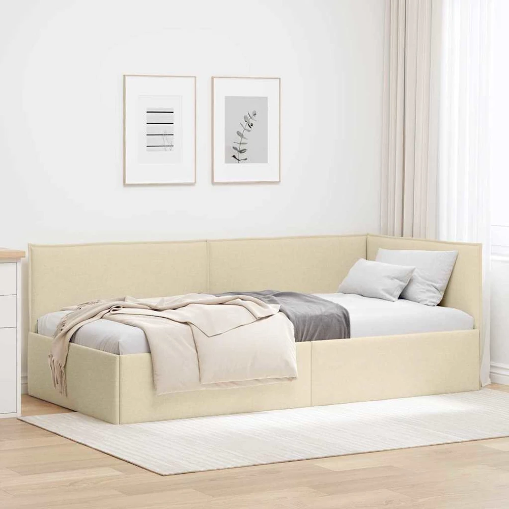 Lova Kampinė lovos konstrukcija Kreminė 90 x 200 cm audinys