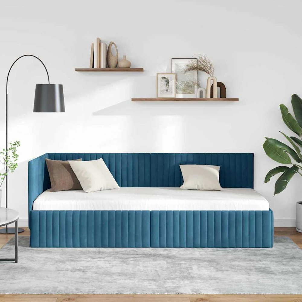Lova Kampinė lovos konstrukcija Mėlyna 80 x 200 cm Aksomas