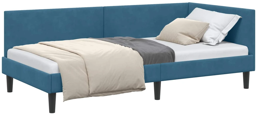 Lova Kampinė lovos konstrukcija Mėlyna 80 cm x 200 cm Aksomas