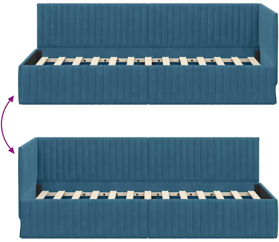 Lova Kampinė lovos konstrukcija Mėlyna 80 x 200 cm Aksomas