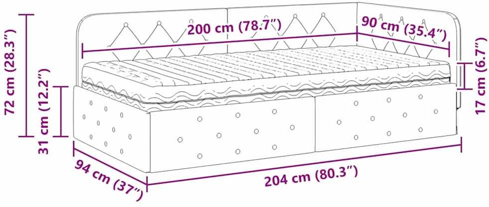 Lova Kampinė lovos konstrukcija Mėlyna 90 x 200 cm Aksomas