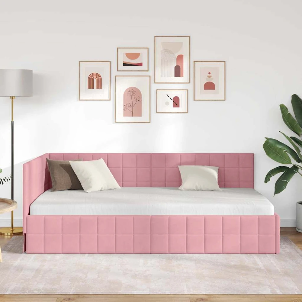 Lova Kampinė lovos konstrukcija Rožinė 100 cm x 200 cm Aksomas
