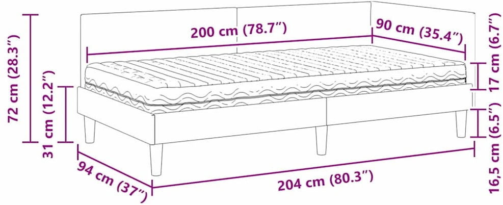 Lova Kampinė lovos konstrukcija su čiužiniu 2 vnt. Juoda 90 x 200 cm