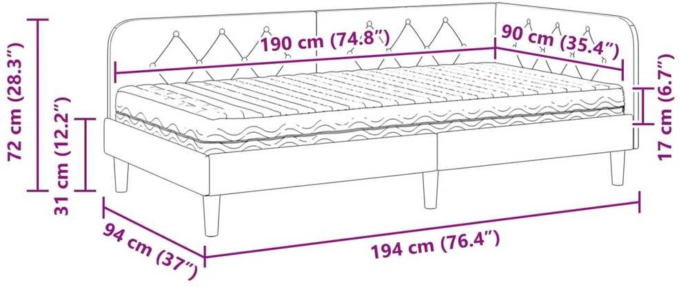 Lova Kampinė lovos konstrukcija Šviesiai pilka 90 x 190 cm Aksomas