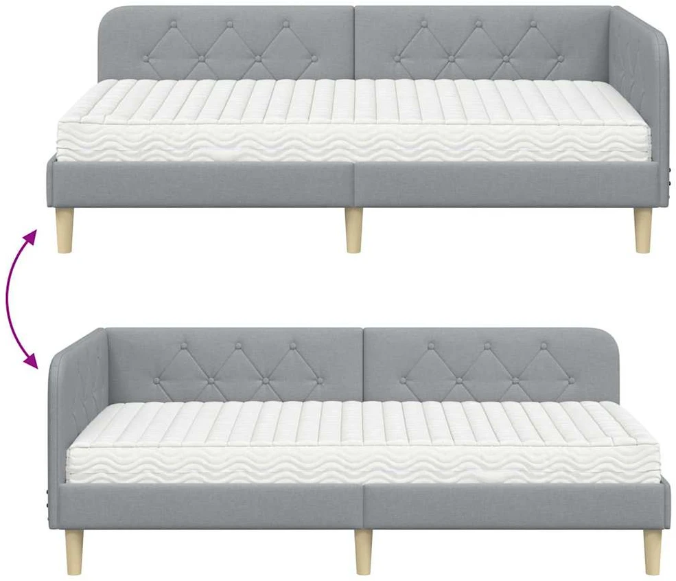 Lova Kampinė lovos konstrukcija Šviesiai pilka 90 x 200 cm audinys