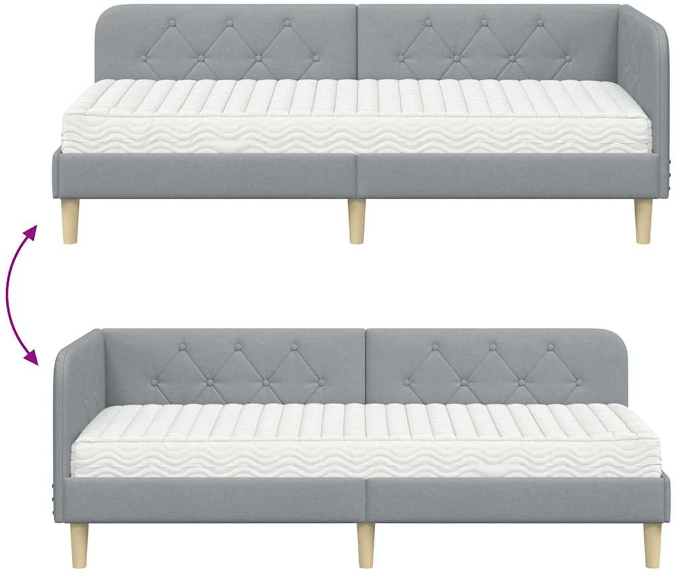 Lova Kampinė lovos konstrukcija Šviesiai pilka 80 x 200 cm audinys