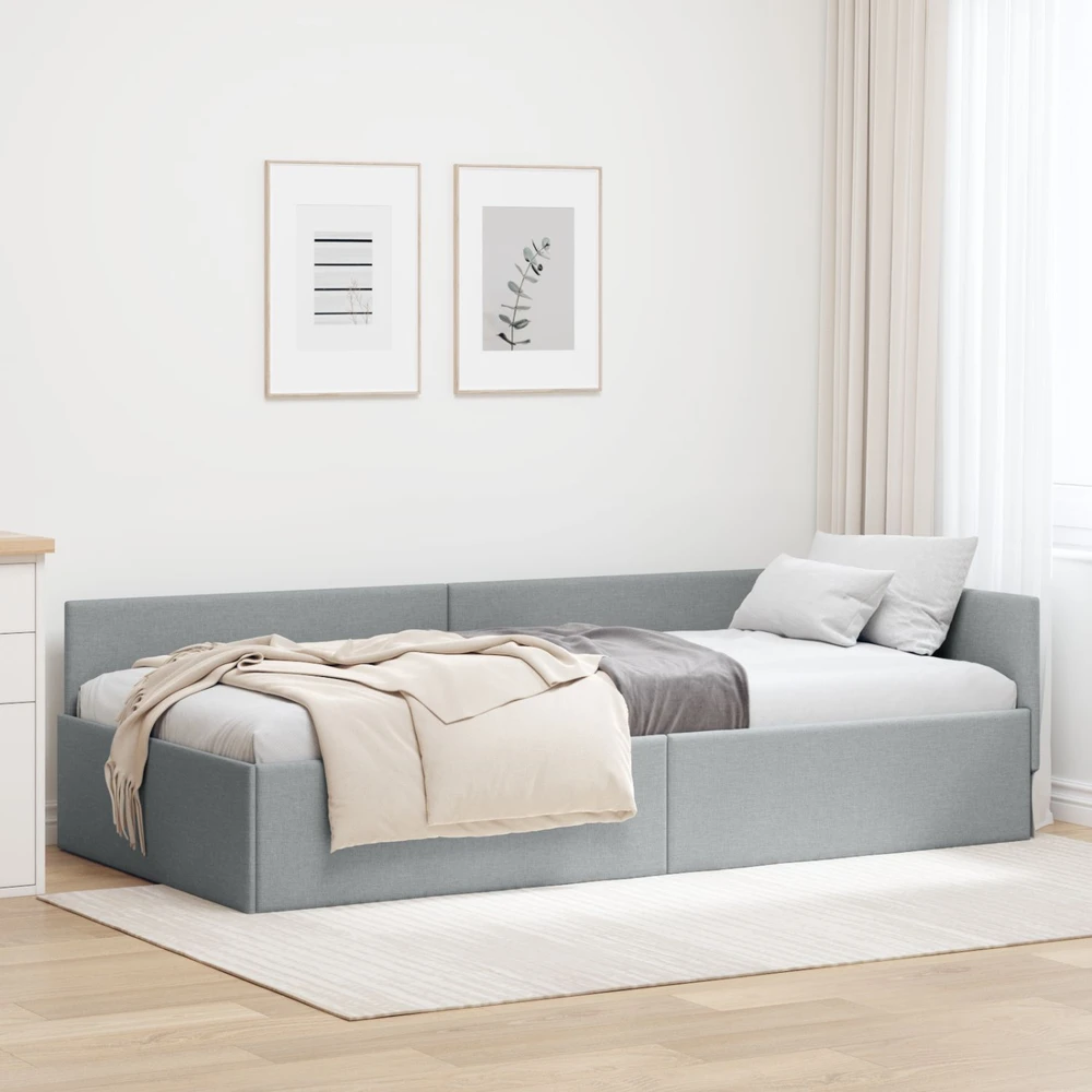 Lova Kampinė lovos konstrukcija Šviesiai pilka 90 cm x 190 cm