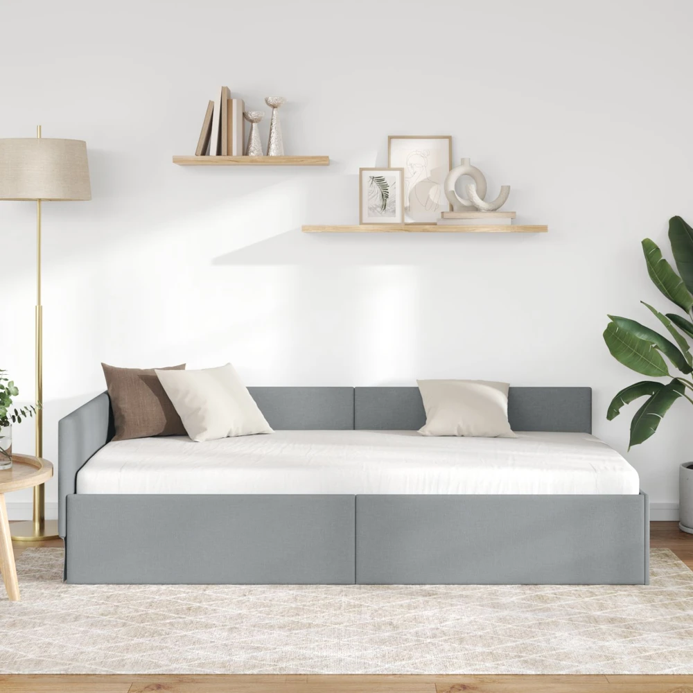 Lova Kampinė lovos konstrukcija Šviesiai pilka 90 cm x 190 cm