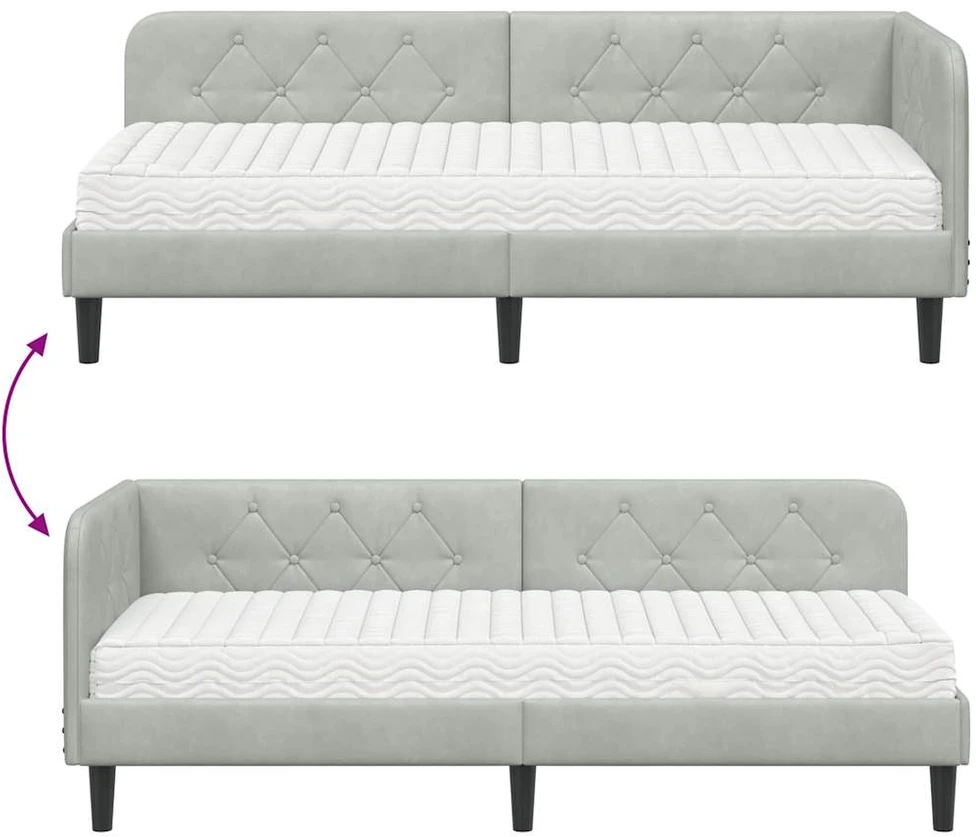 Lova Kampinė lovos konstrukcija Šviesiai pilka 80 x 200 cm Aksomas