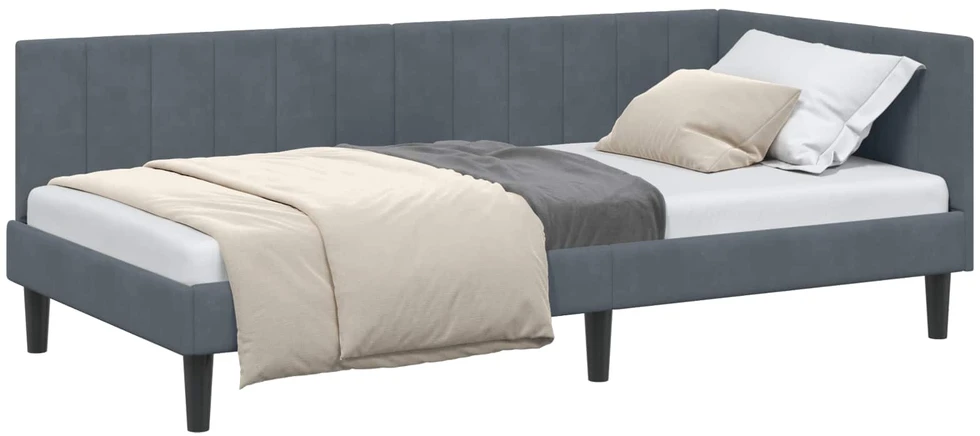Lova Kampinė lovos konstrukcija Tamsiai pilka 90 cm x 190 cm Aksomas