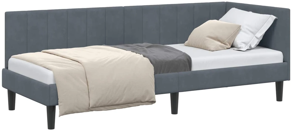 Lova Kampinė lovos konstrukcija Tamsiai pilka 80 cm x 200 cm Aksomas