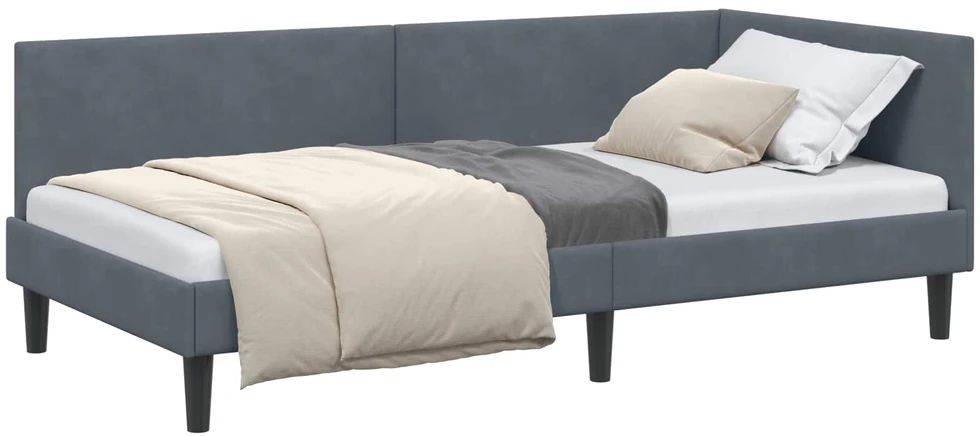Lova Kampinė lovos konstrukcija Tamsiai pilka 90 cm x 190 cm Aksomas