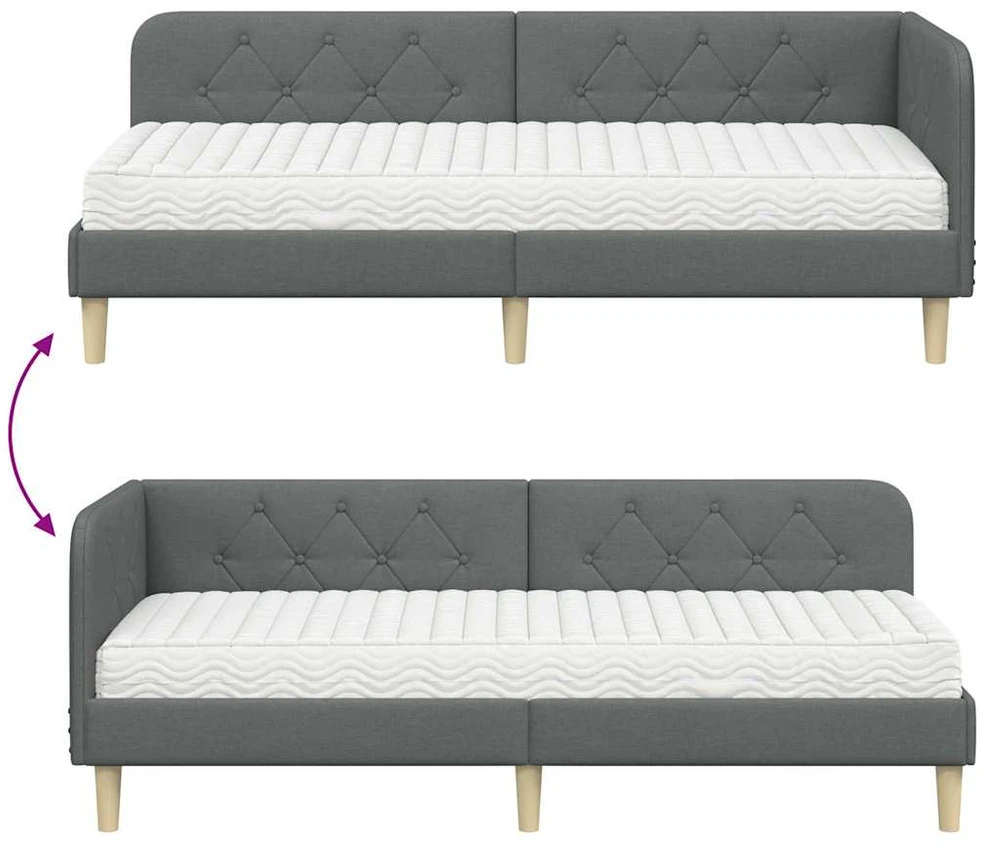 Lova Kampinė lovos konstrukcija Tamsiai pilka 80 x 200 cm audinys