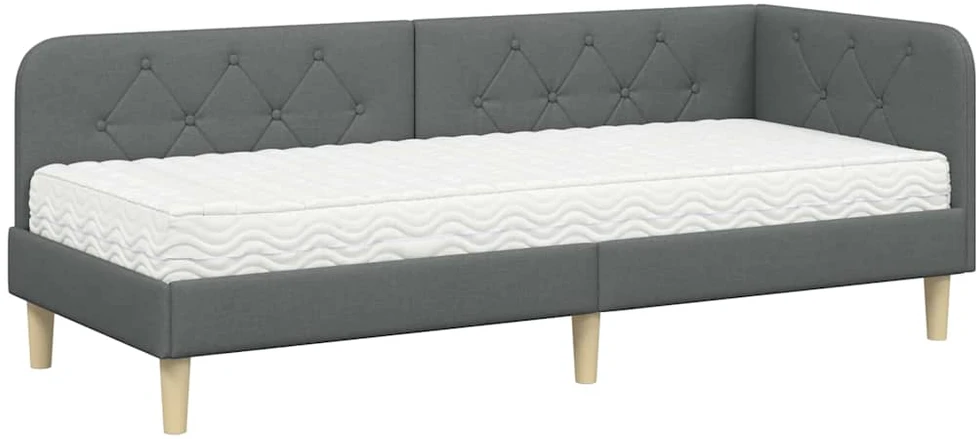 Lova Kampinė lovos konstrukcija Tamsiai pilka 80 x 200 cm audinys