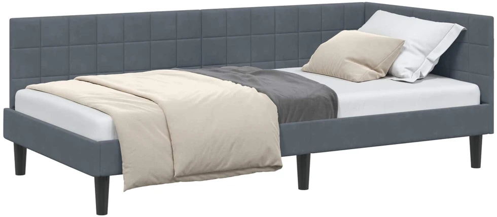 Lova Kampinė lovos konstrukcija Tamsiai pilka 90 cm x 200 cm Aksomas