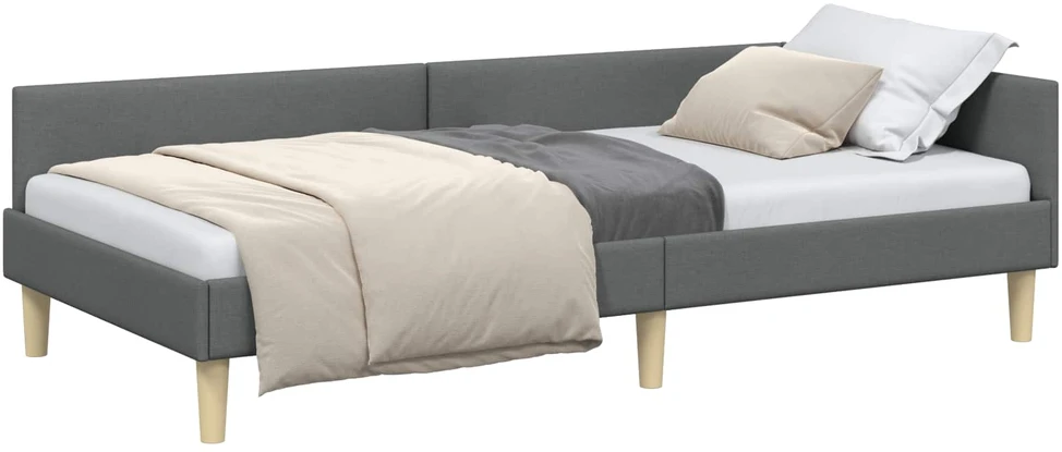 Lova Kampinė lovos konstrukcija Tamsiai pilka 90 x 200 cm audinys