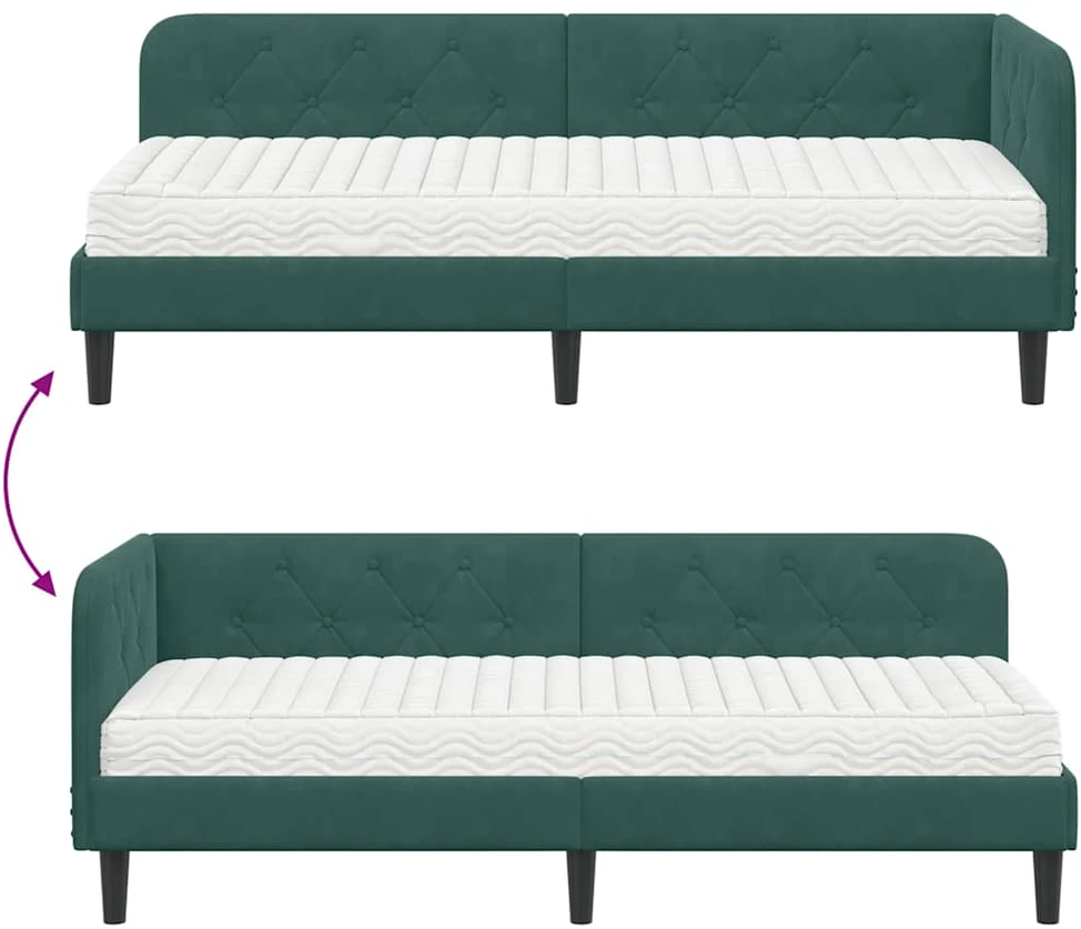 Lova Kampinė lovos konstrukcija Tamsiai žalia 80 x 200 cm Aksomas
