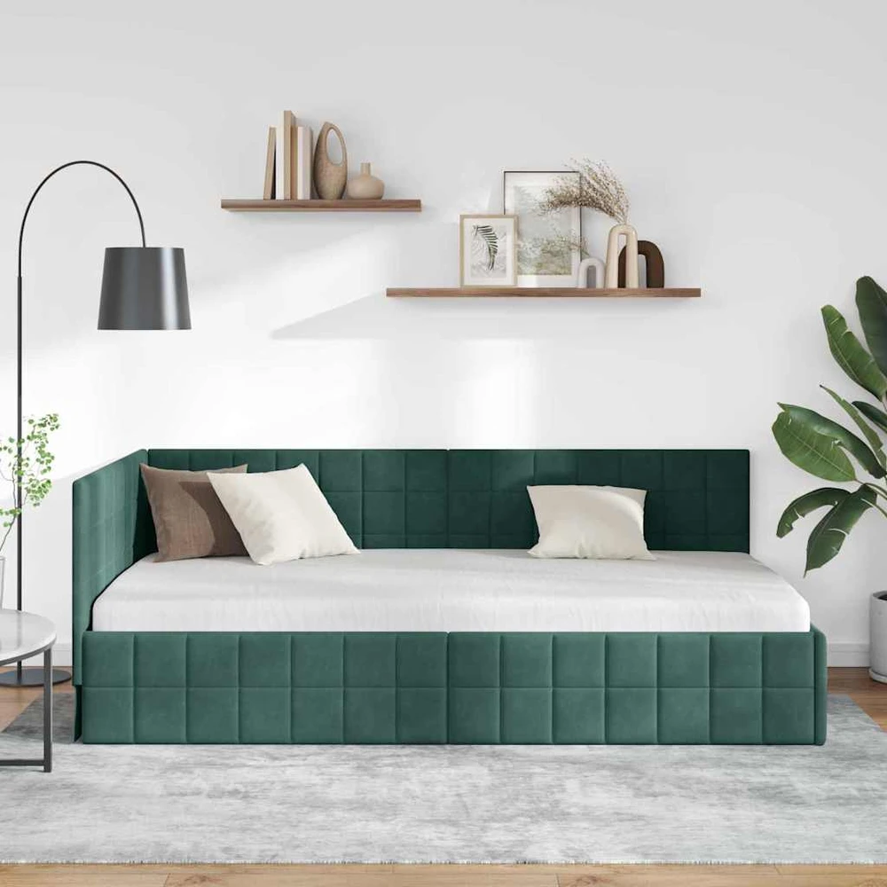 Lova Kampinė lovos konstrukcija Tamsiai žalia 90 cm x 190 cm Aksomas
