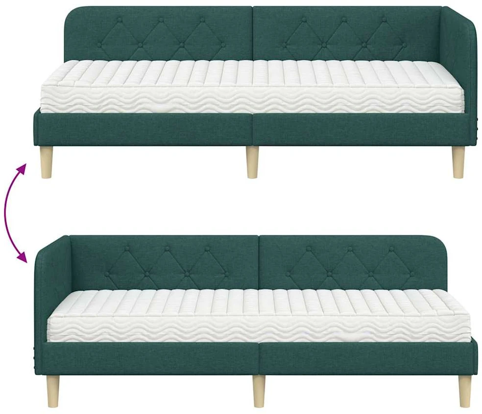 Lova Kampinė lovos konstrukcija Tamsiai žalia 80 x 200 cm audinys