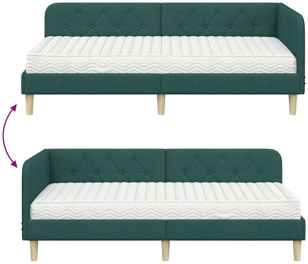 Lova Kampinė lovos konstrukcija Tamsiai žalia 90 x 200 cm audinys