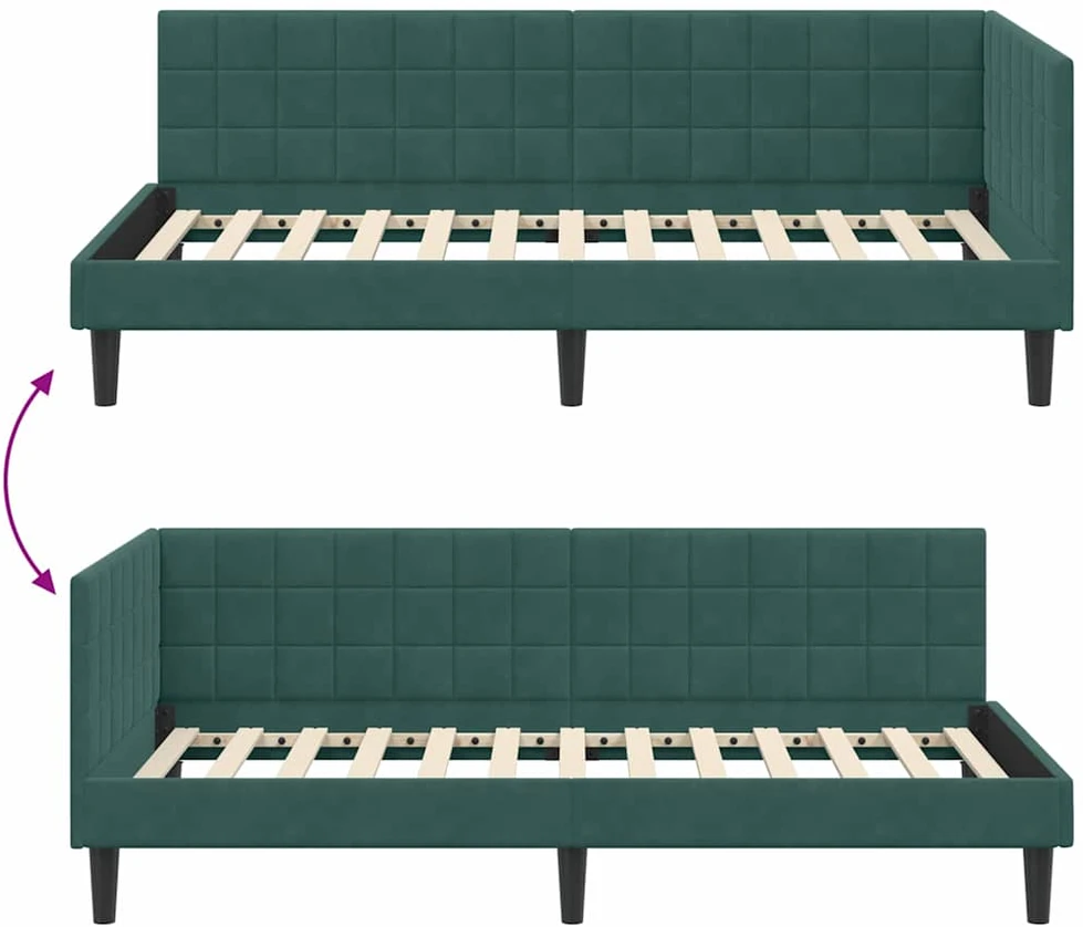 Lova Kampinė lovos konstrukcija Tamsiai žalia 90 cm x 200 cm Aksomas