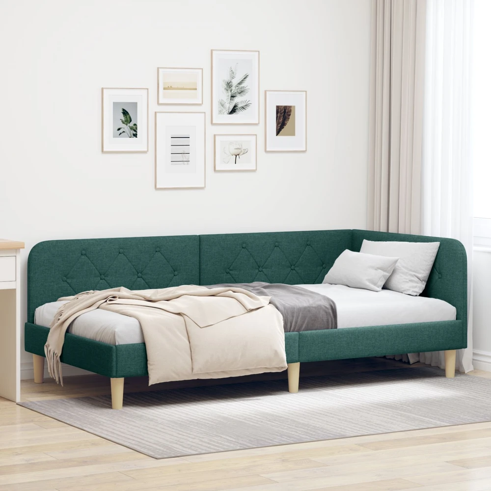 Lova Kampinė lovos konstrukcija Tamsiai žalia 90 x 190 cm audinys