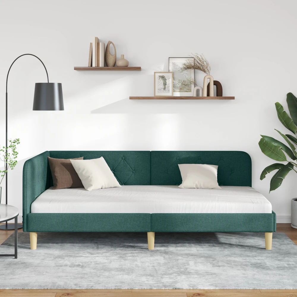 Lova Kampinė lovos konstrukcija Tamsiai žalia 90 x 190 cm audinys