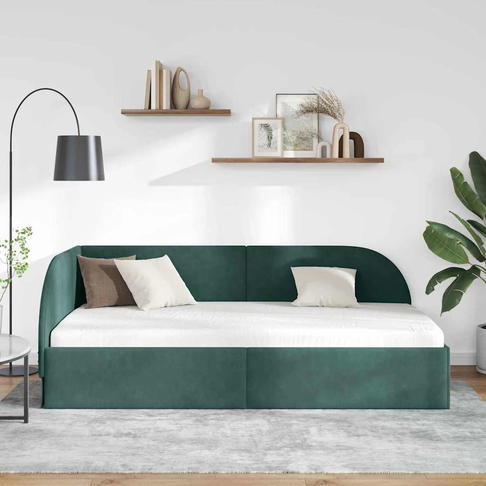 Lova Kampinė lovos konstrukcija Tamsiai žalia 80 cm x 200 cm Aksomas