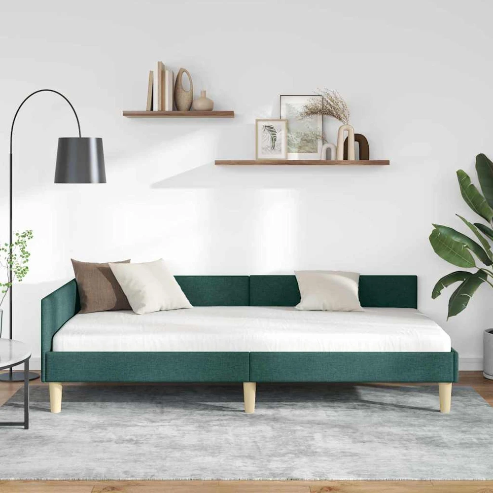Lova Kampinė lovos konstrukcija Tamsiai žalia 100 x 200 cm audinys