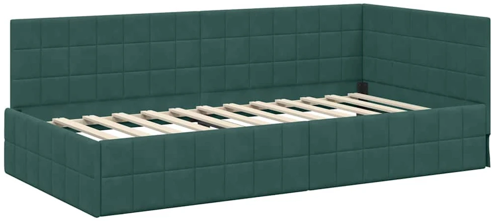 Lova Kampinė lovos konstrukcija Tamsiai žalia 90 cm x 190 cm Aksomas