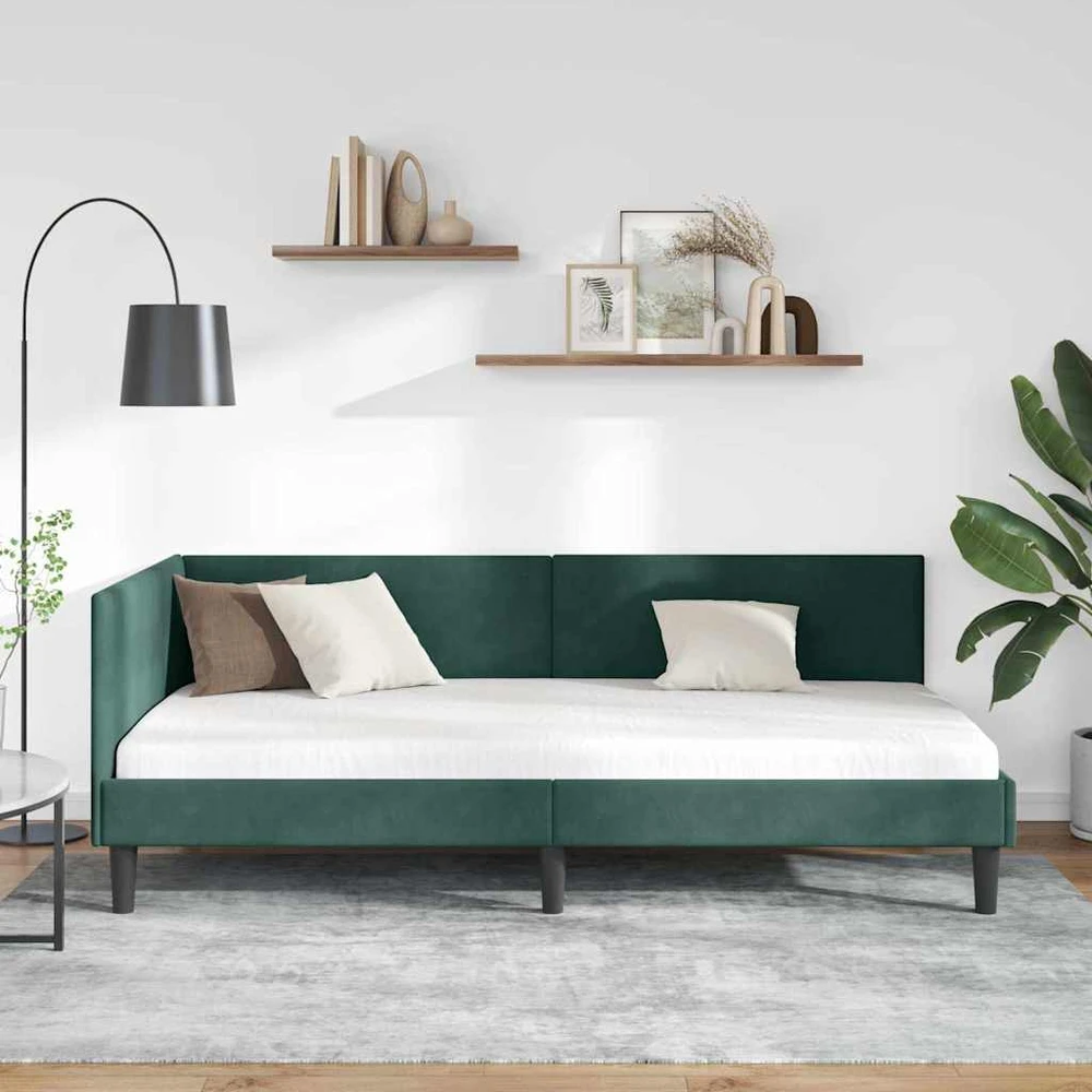 Lova Kampinė lovos konstrukcija Tamsiai žalia 90 cm x 190 cm Aksomas