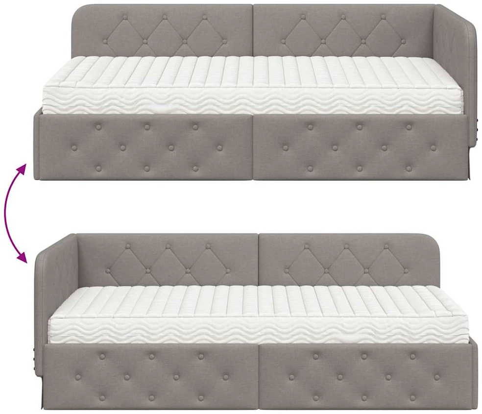 Lova Kampinė lovos konstrukcija Taupe 90 x 200 cm audinys